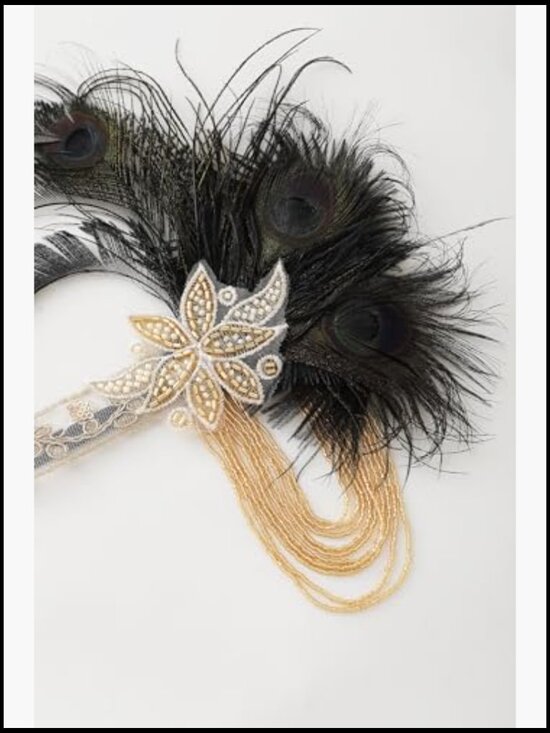 Flapper Headpiece Roaring 20s Gatsby Tassel Chain Feather Design One Size